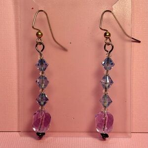 Earrings Pierced Handmade Unique Design Women Lavender & Blue Glass Beads Silver